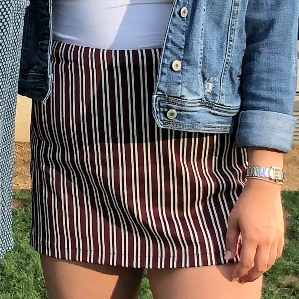 Maroon and white striped skirt!